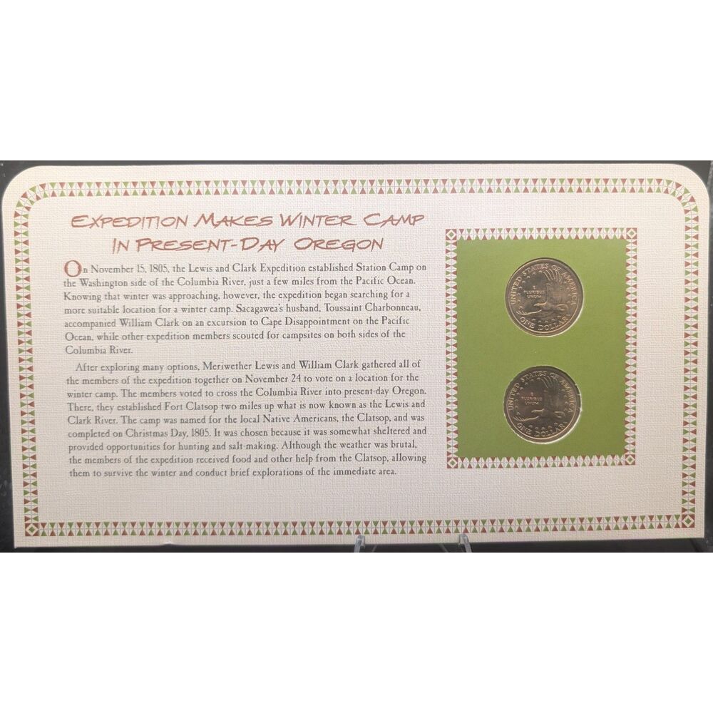 2005 Sacagawea $1 Set • P & D Mints + Lewis & Clark Stamp • Display Card •